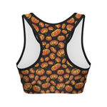 Orange Halloween Pumpkin Pattern Print Women's Sports Bra