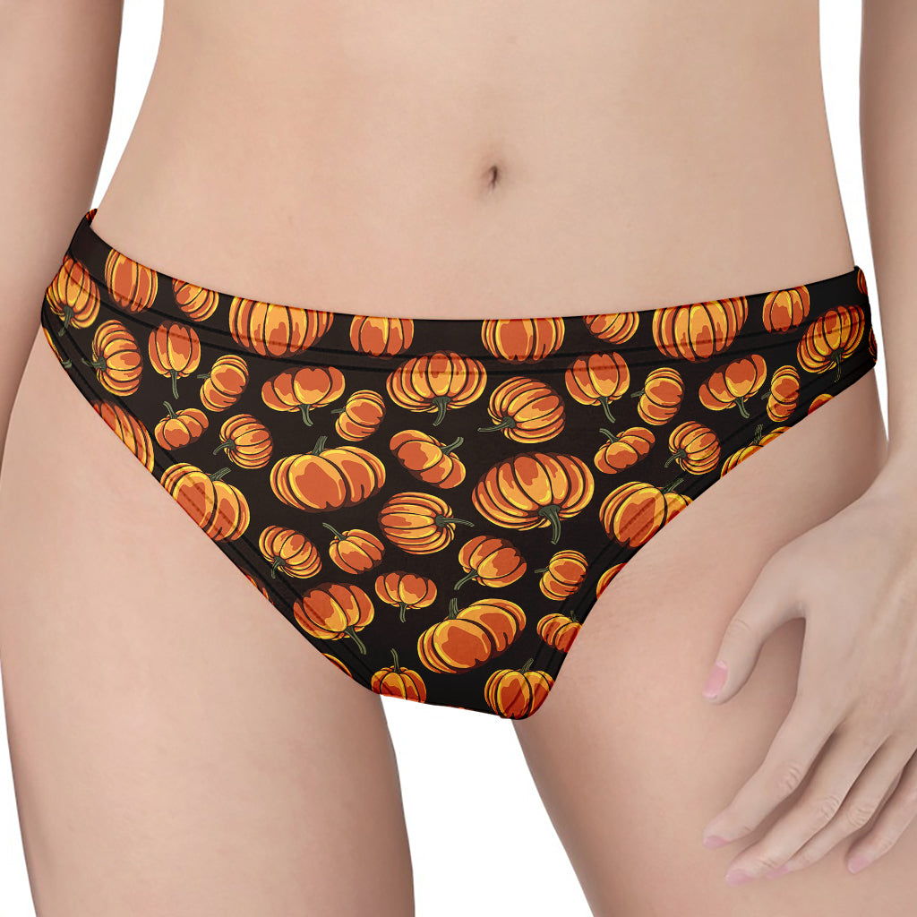 Orange Halloween Pumpkin Pattern Print Women's Thong