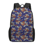 Orange Japanese Dragon Pattern Print 17 Inch Backpack