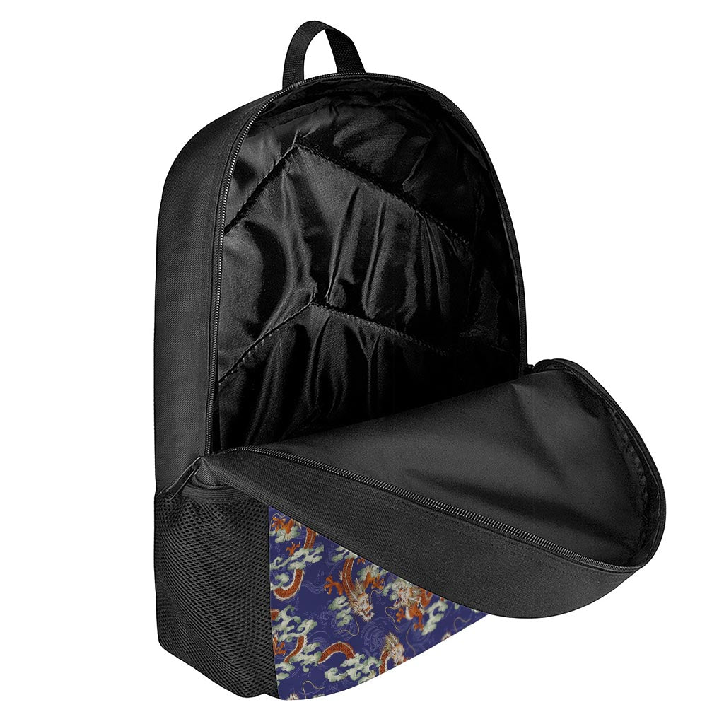 Orange Japanese Dragon Pattern Print 17 Inch Backpack