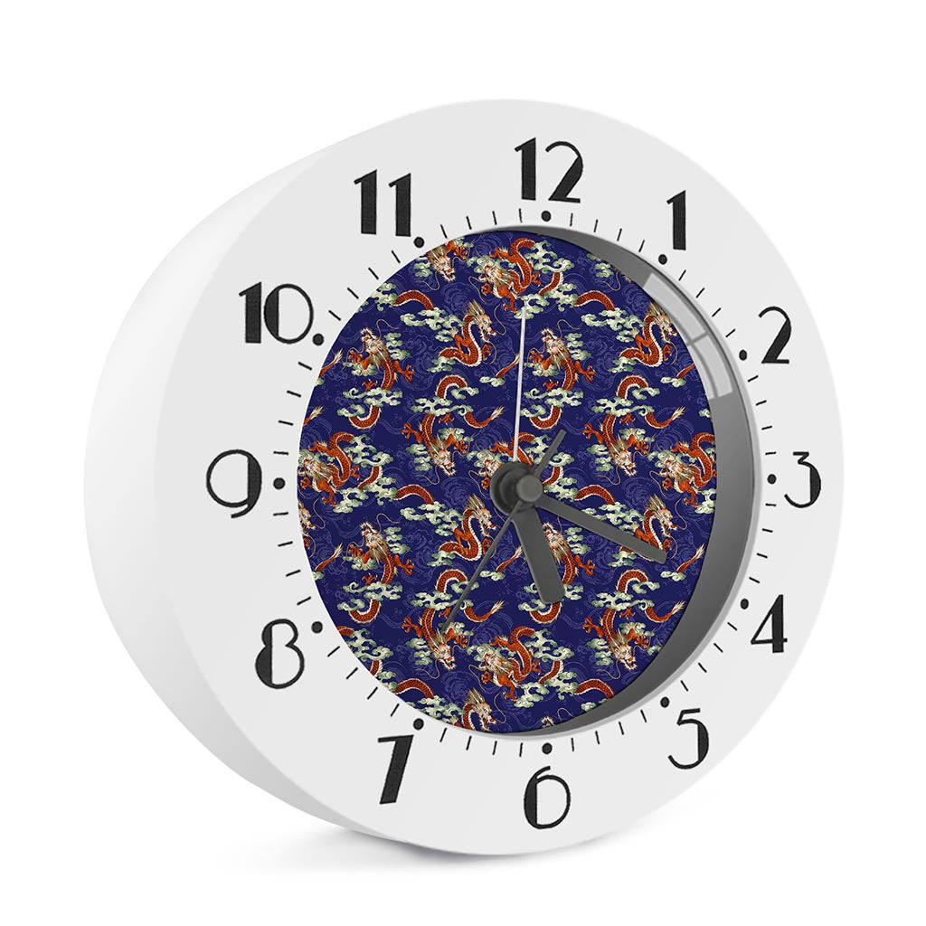 Orange Japanese Dragon Pattern Print Alarm Clock