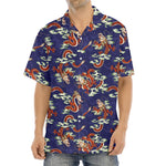 Orange Japanese Dragon Pattern Print Aloha Shirt