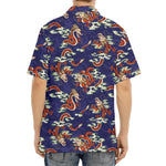 Orange Japanese Dragon Pattern Print Aloha Shirt