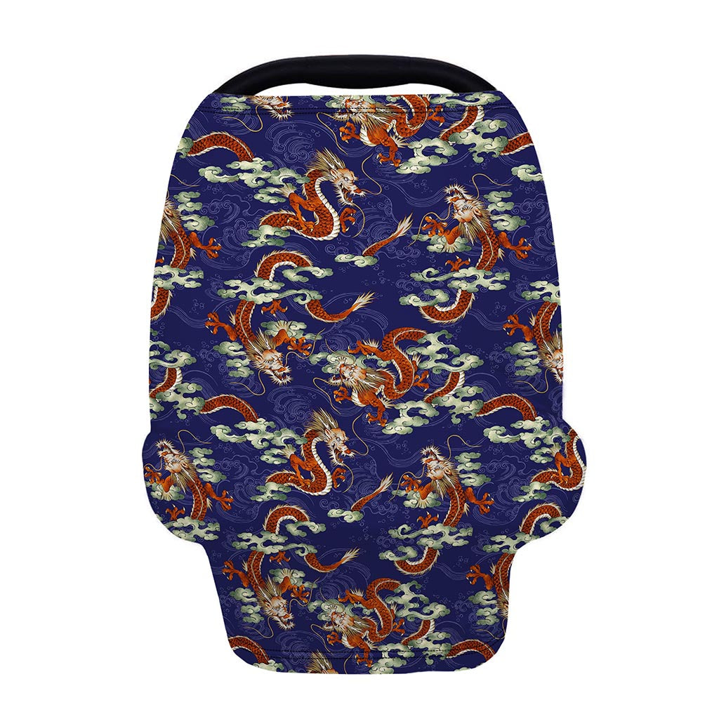 Orange Japanese Dragon Pattern Print Baby Seat Cover