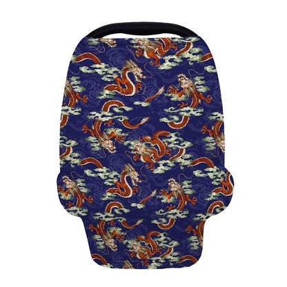 Orange Japanese Dragon Pattern Print Baby Seat Cover