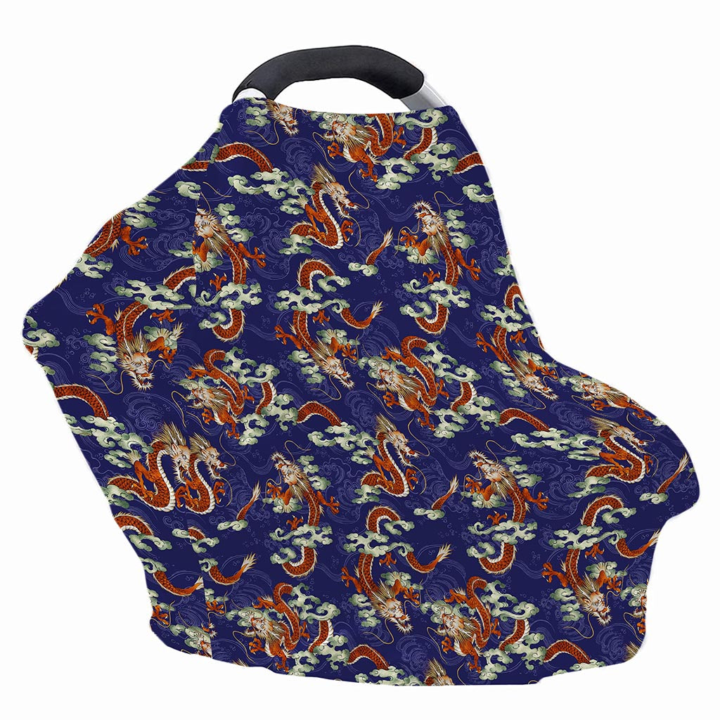 Orange Japanese Dragon Pattern Print Baby Seat Cover