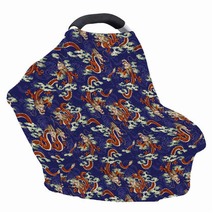 Orange Japanese Dragon Pattern Print Baby Seat Cover