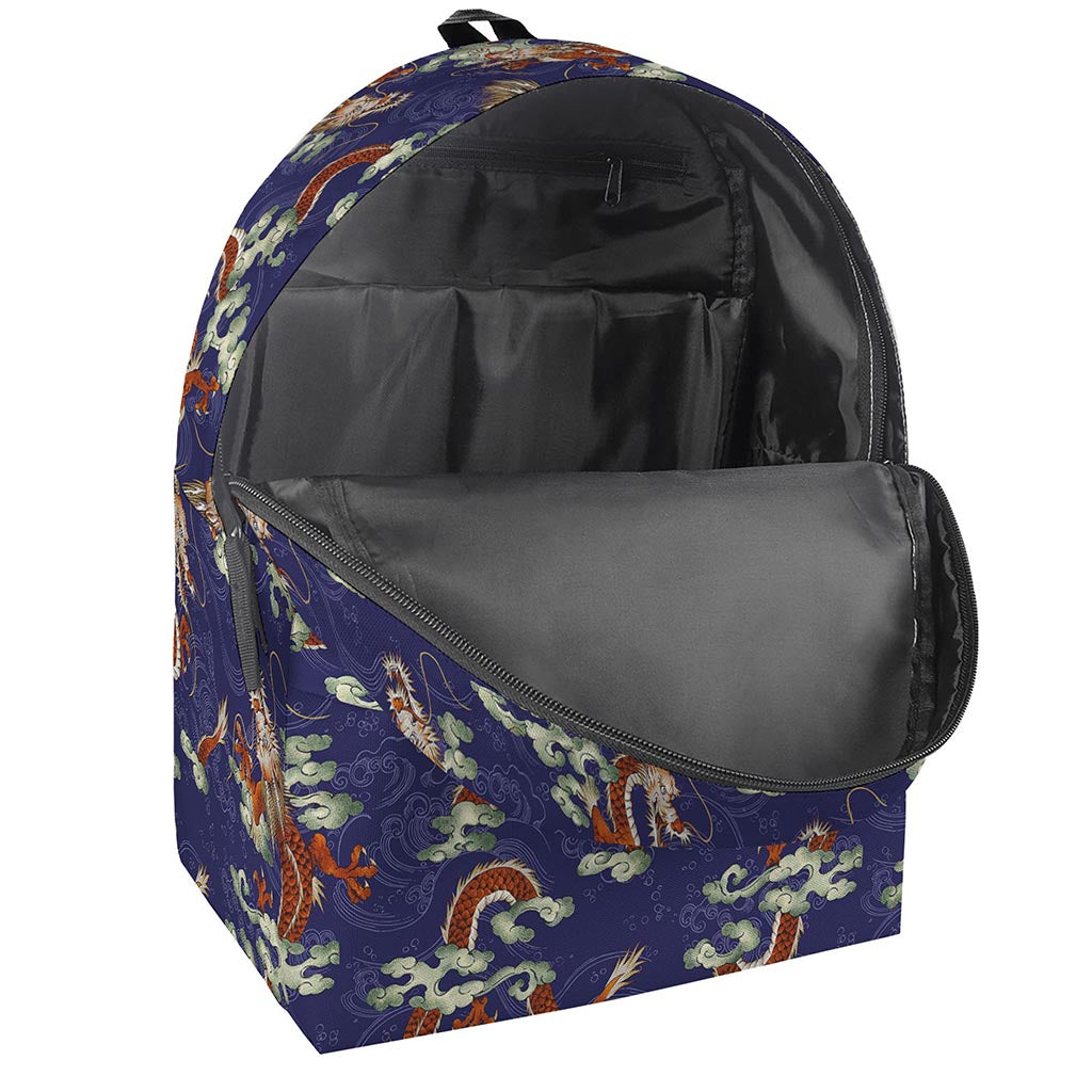 Orange Japanese Dragon Pattern Print Backpack