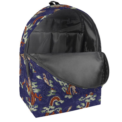 Orange Japanese Dragon Pattern Print Backpack