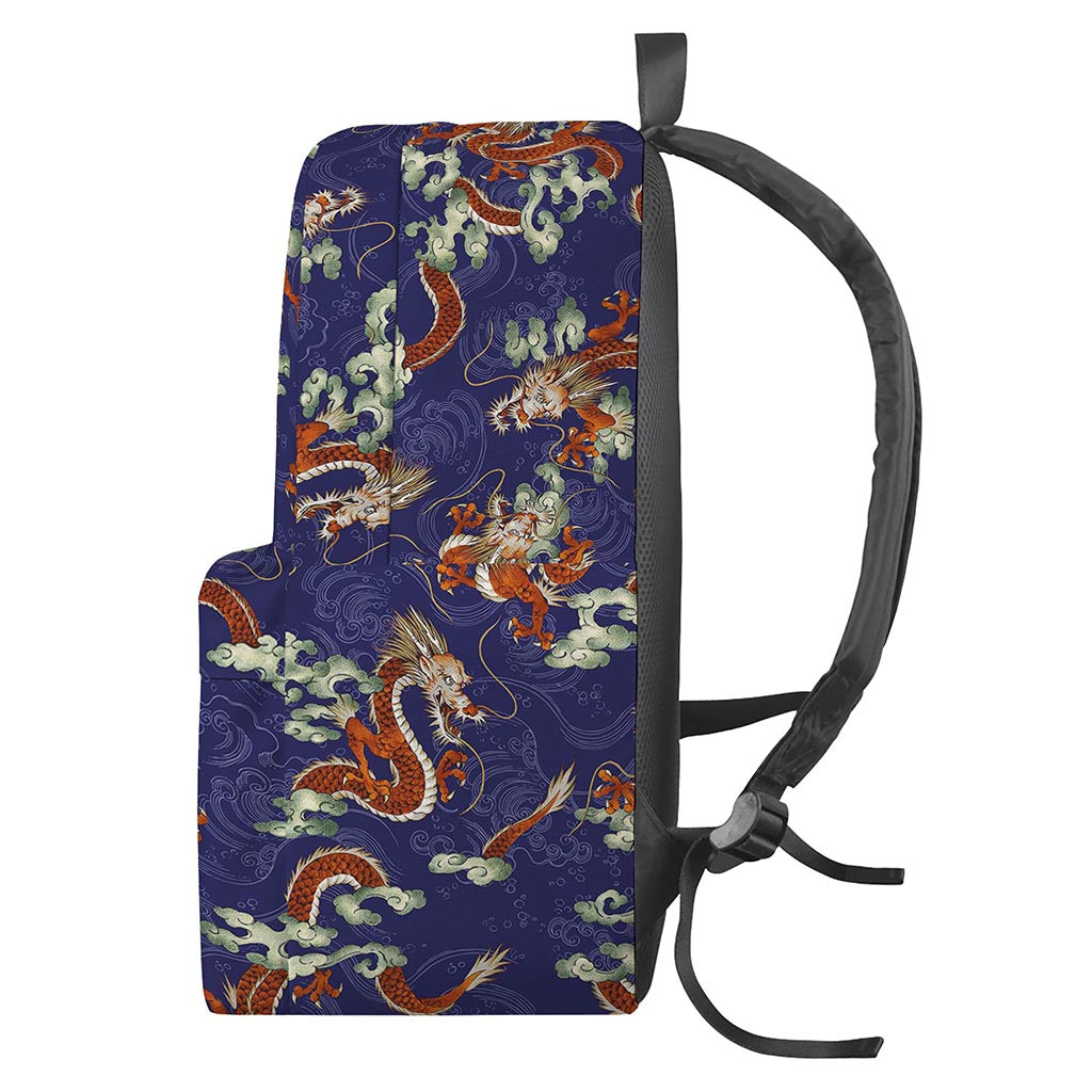 Orange Japanese Dragon Pattern Print Backpack