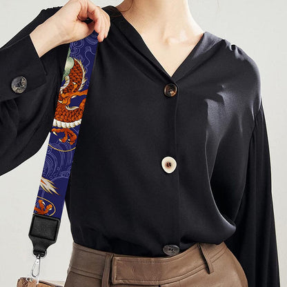 Orange Japanese Dragon Pattern Print Bag Strap