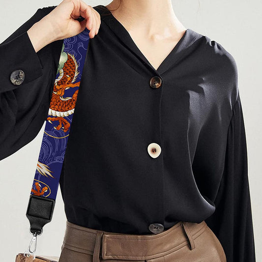 Orange Japanese Dragon Pattern Print Bag Strap