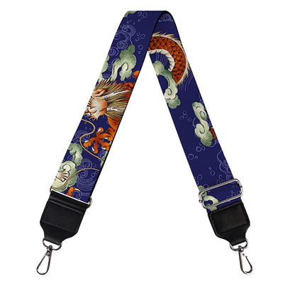 Orange Japanese Dragon Pattern Print Bag Strap