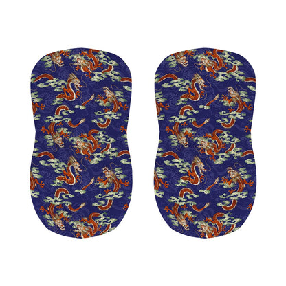Orange Japanese Dragon Pattern Print Bar Stool Covers
