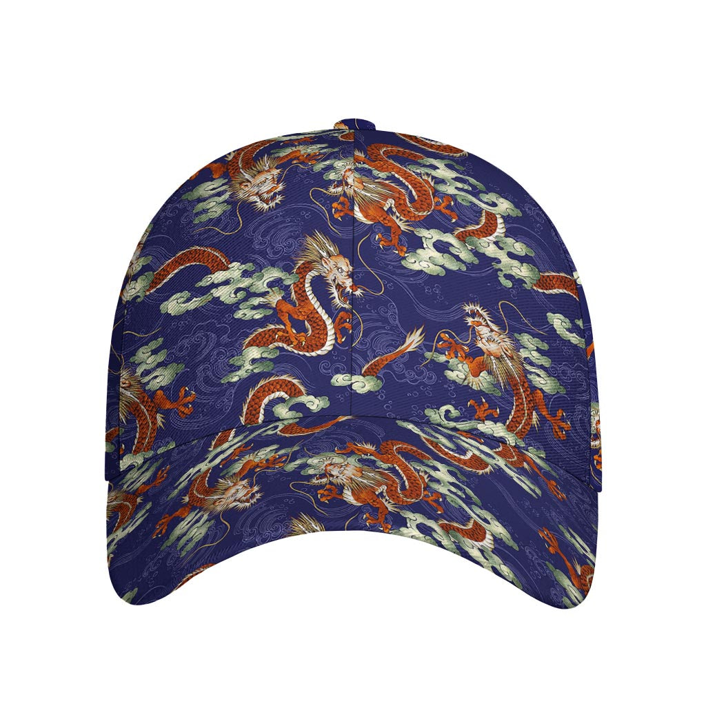 Orange Japanese Dragon Pattern Print Baseball Cap