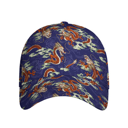 Orange Japanese Dragon Pattern Print Baseball Cap