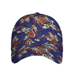 Orange Japanese Dragon Pattern Print Baseball Cap