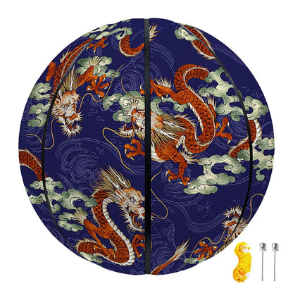 Orange Japanese Dragon Pattern Print Basketball