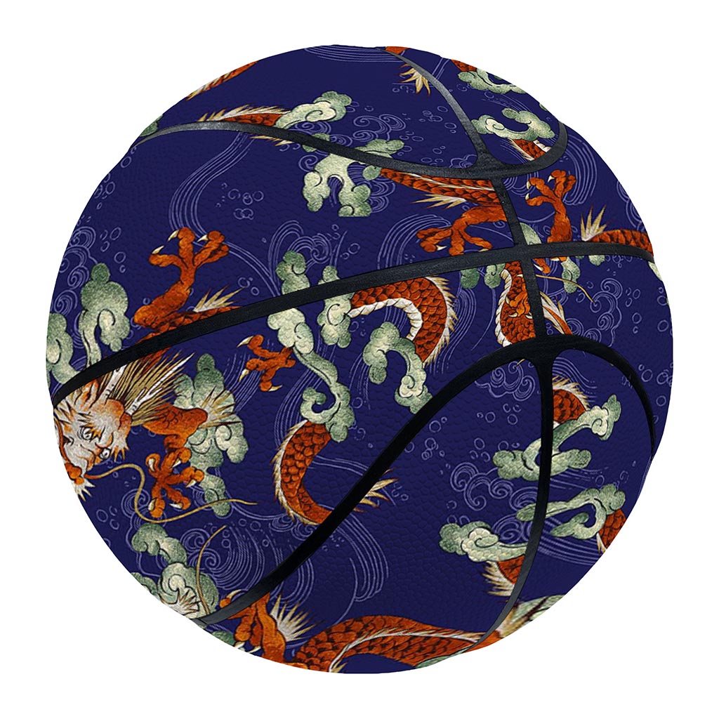 Orange Japanese Dragon Pattern Print Basketball
