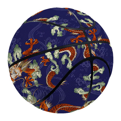 Orange Japanese Dragon Pattern Print Basketball