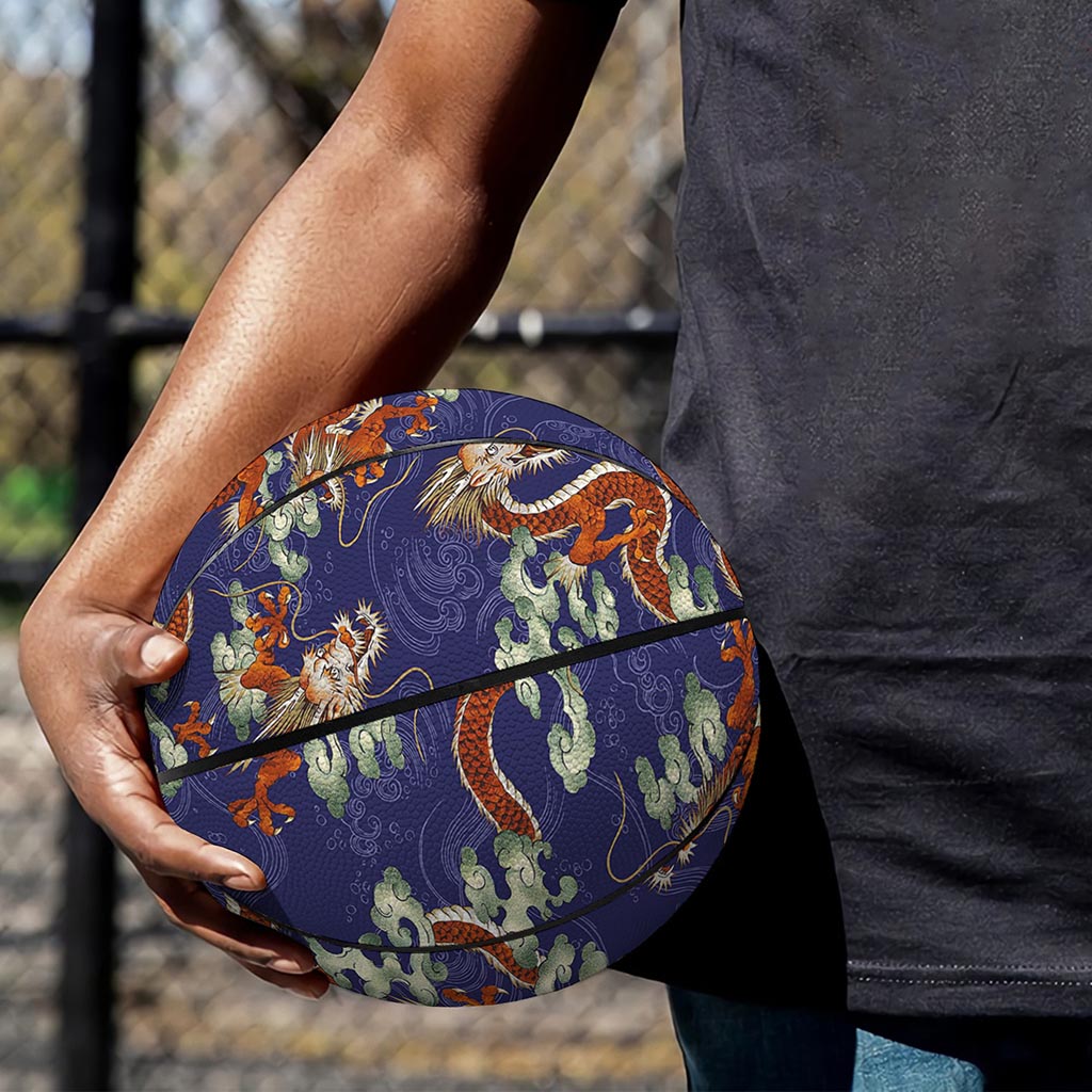 Orange Japanese Dragon Pattern Print Basketball