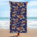 Orange Japanese Dragon Pattern Print Beach Towel
