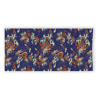 Orange Japanese Dragon Pattern Print Beach Towel