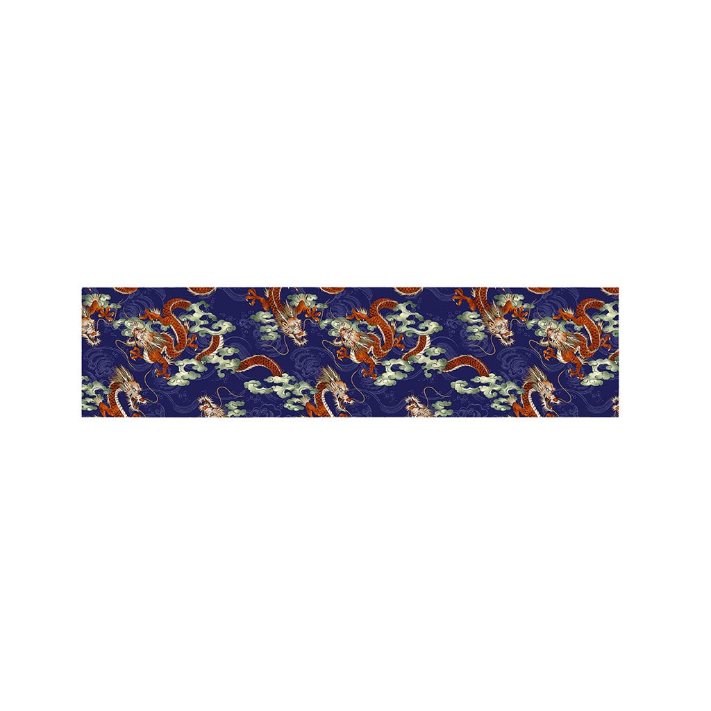 Orange Japanese Dragon Pattern Print Bed Runner