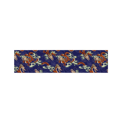 Orange Japanese Dragon Pattern Print Bed Runner