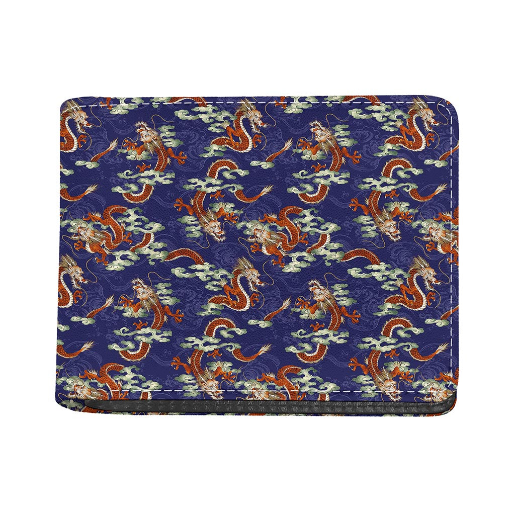 Orange Japanese Dragon Pattern Print Bifold Wallet