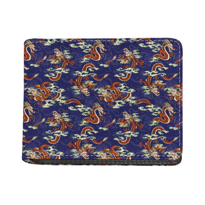 Orange Japanese Dragon Pattern Print Bifold Wallet