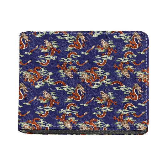 Orange Japanese Dragon Pattern Print Bifold Wallet