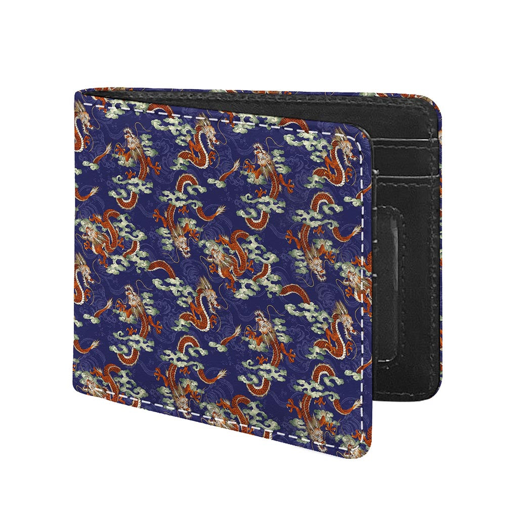 Orange Japanese Dragon Pattern Print Bifold Wallet
