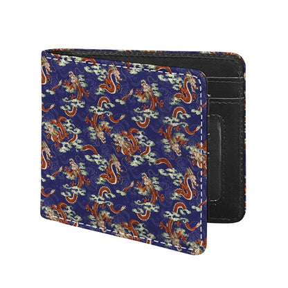 Orange Japanese Dragon Pattern Print Bifold Wallet