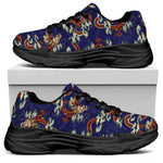 Orange Japanese Dragon Pattern Print Black Chunky Shoes