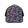 Orange Japanese Dragon Pattern Print Black Mesh Trucker Hat