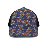 Orange Japanese Dragon Pattern Print Black Mesh Trucker Cap