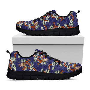 Orange Japanese Dragon Pattern Print Black Running Shoes