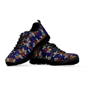 Orange Japanese Dragon Pattern Print Black Running Shoes