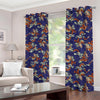 Orange Japanese Dragon Pattern Print Blackout Grommet Curtains