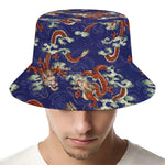 Orange Japanese Dragon Pattern Print Bucket Hat