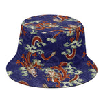 Orange Japanese Dragon Pattern Print Bucket Hat
