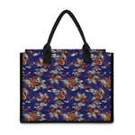 Orange Japanese Dragon Pattern Print Canvas Tote Bag