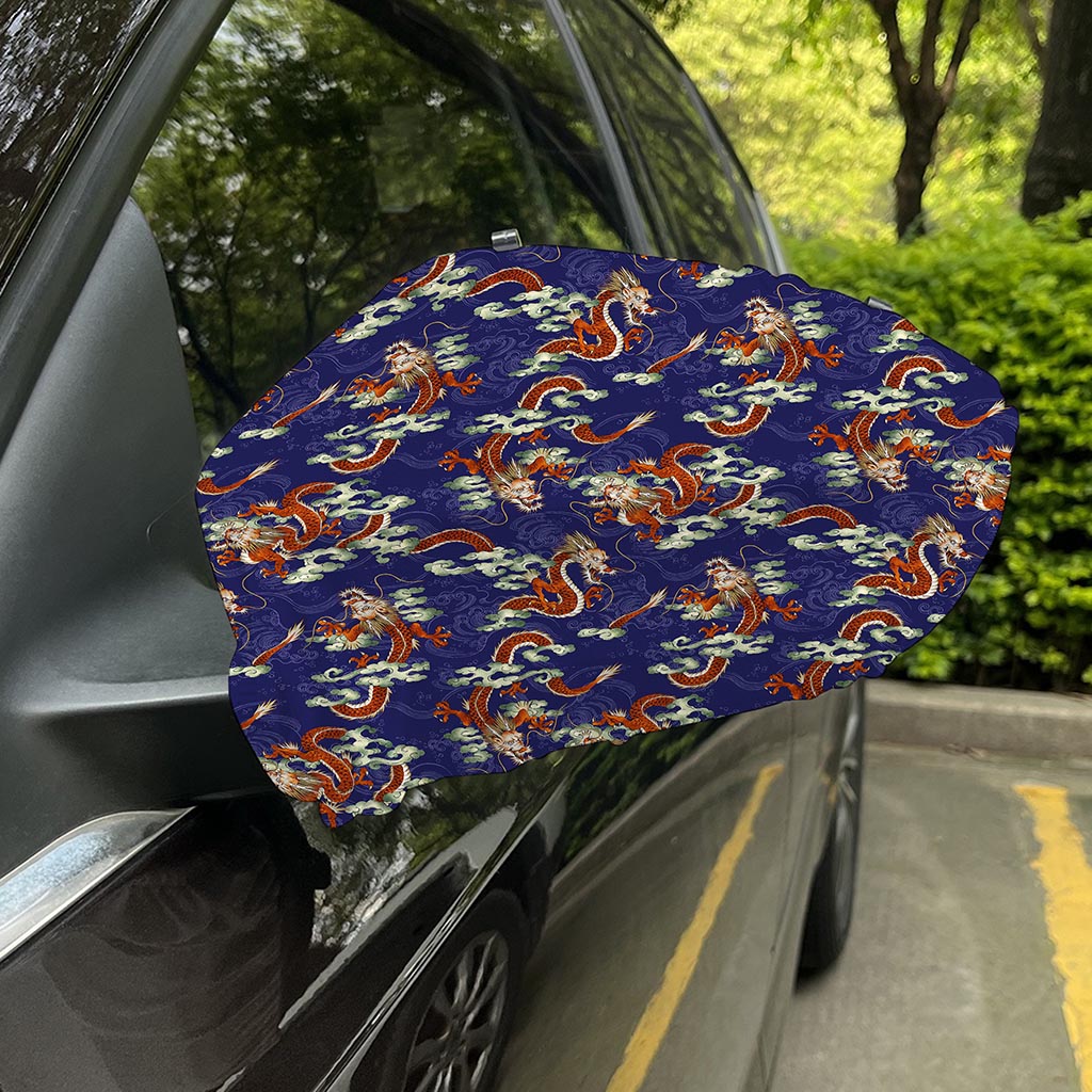 Orange Japanese Dragon Pattern Print Car Side Mirror Covers