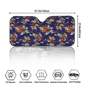 Orange Japanese Dragon Pattern Print Car Windshield Sun Shade