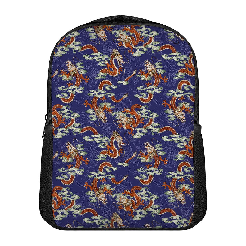 Orange Japanese Dragon Pattern Print Casual Backpack