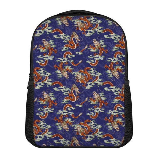 Orange Japanese Dragon Pattern Print Casual Backpack