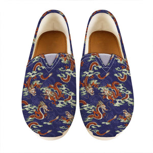 Orange Japanese Dragon Pattern Print Casual Shoes