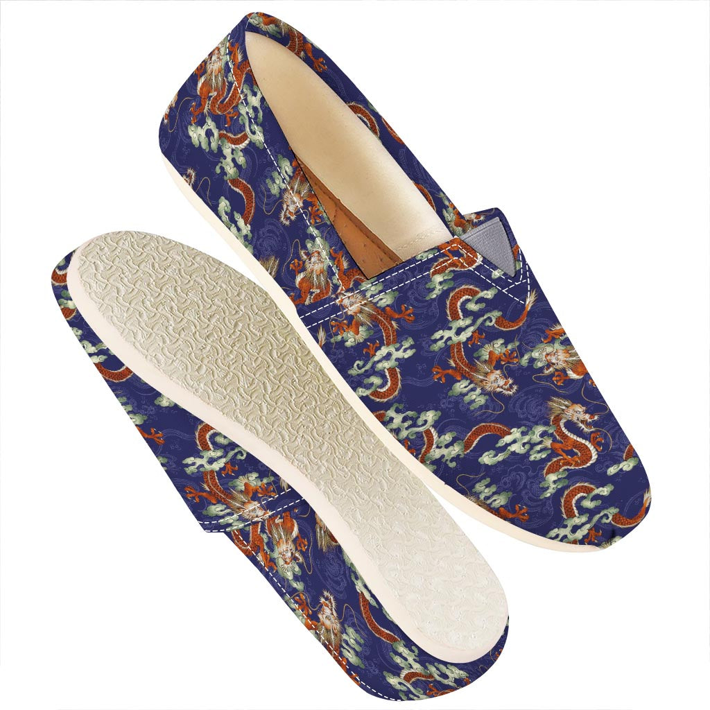 Orange Japanese Dragon Pattern Print Casual Shoes