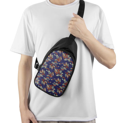 Orange Japanese Dragon Pattern Print Chest Bag